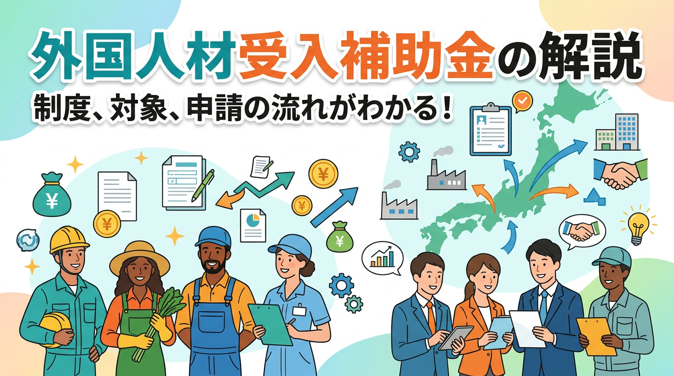 Illustration showing diverse workers and business professionals discussing subsidy program with icons of money, documents, and chart